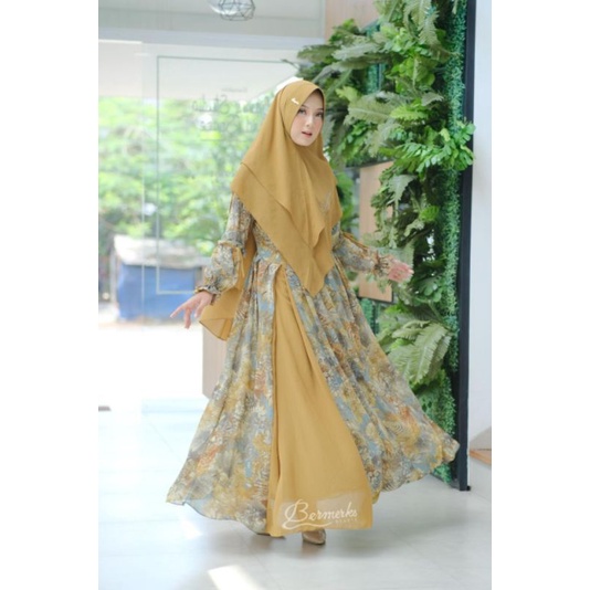 Ori Bermerk set gamis syar'i gamis + khimar/hijab, model kekininan new arrival (HARGA PROMO)