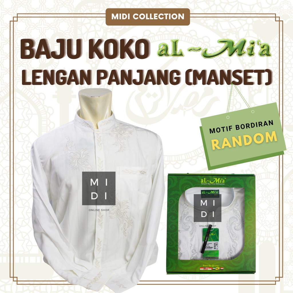 Baju Koko AL-MIA BASIC Lengan Panjang Kancing/Manset (MT) - MOTIF BORDIRAN RANDOM [Ukuran S - 7L]