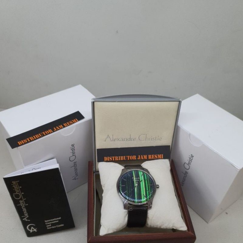 Jam Tangan Pria  Alexandre Christie AC8532MH AC 8532 MH AC8532 MH AC 8532MH Grey Green Black Leather