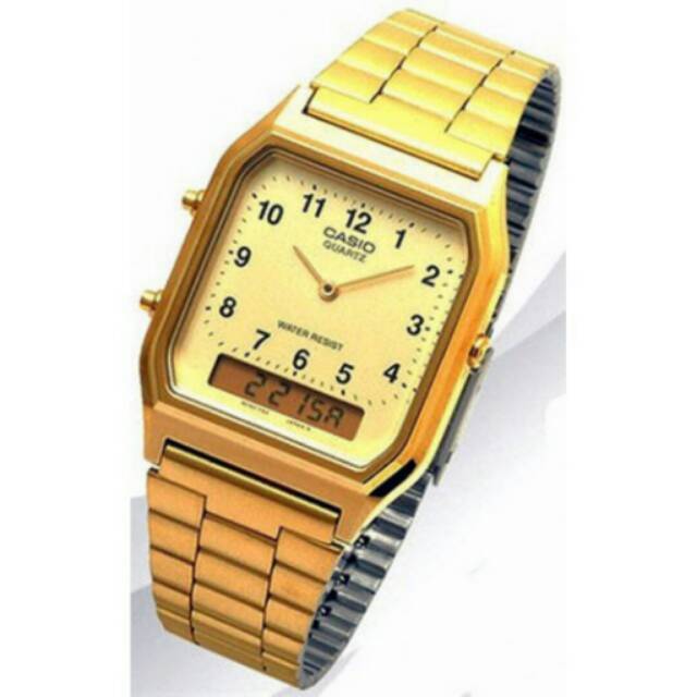 JAM TANGAN CEWEK/ WANITA CASIO DUAL TIME RANTAI GOLD ORIGINAL GARANSI INTERNASIONAL TAHAN AIR