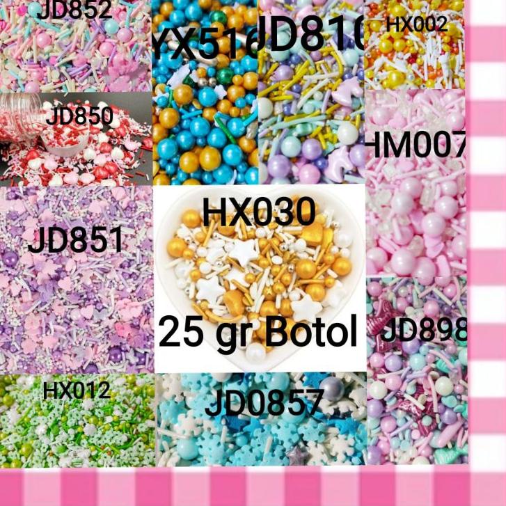 

Hot Sales 25gr sprinkel edible hiasan topper cake bisa dimakan manik manik cupcake sprinkle ド