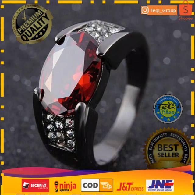Cincin Pria Wanita Black Red Diamond