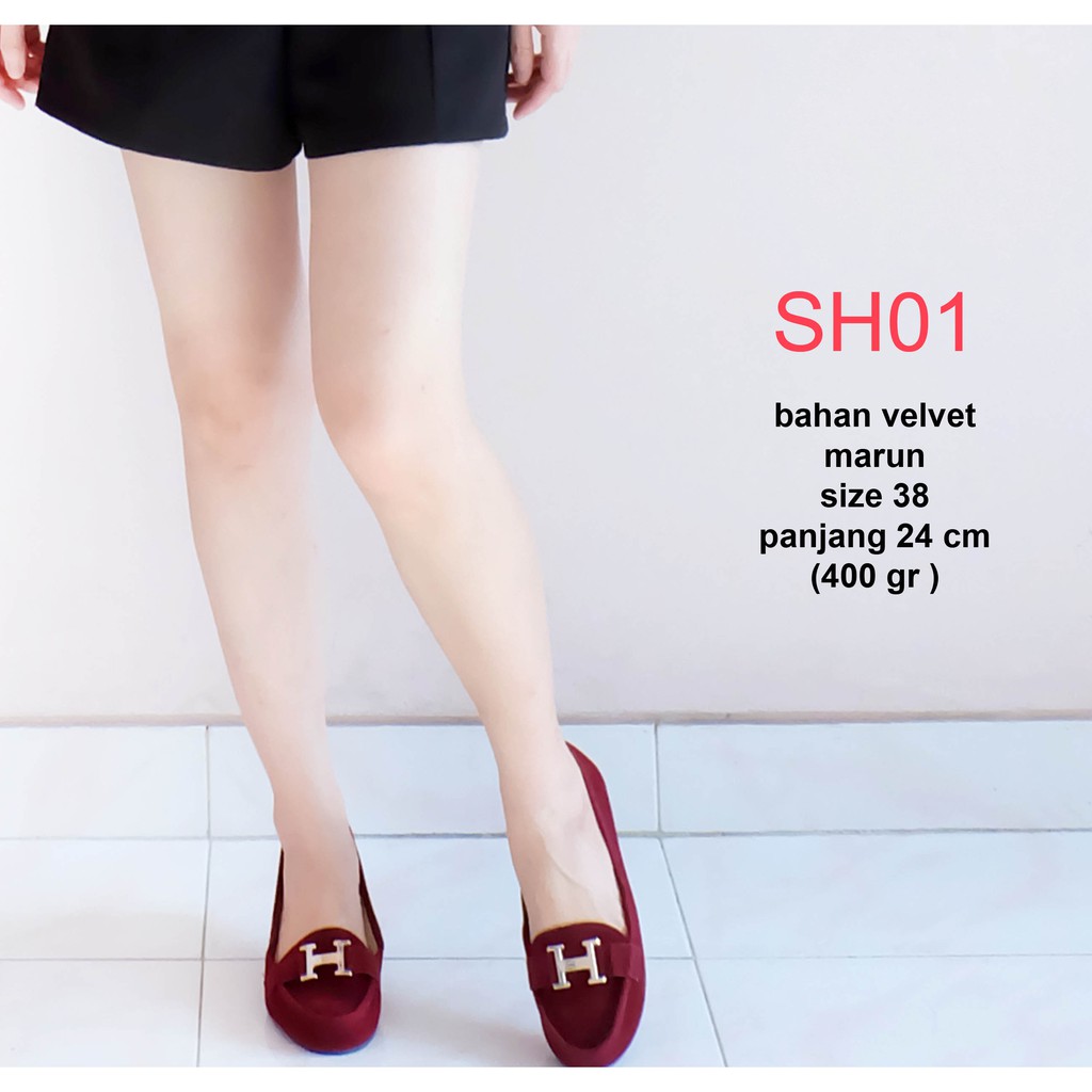 SH01 SH02 sepatu import wanita loafers suede comfy sepatu pita lace brukat lucu kantor