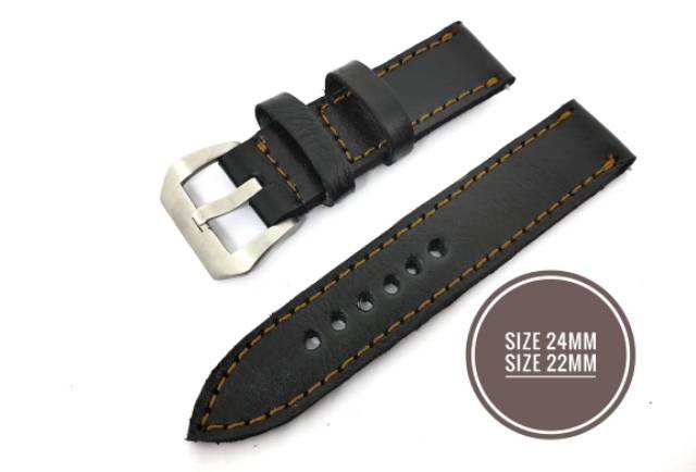 Strap Tali Jam Tangan Kulit sapi Asli hitam benang coklat