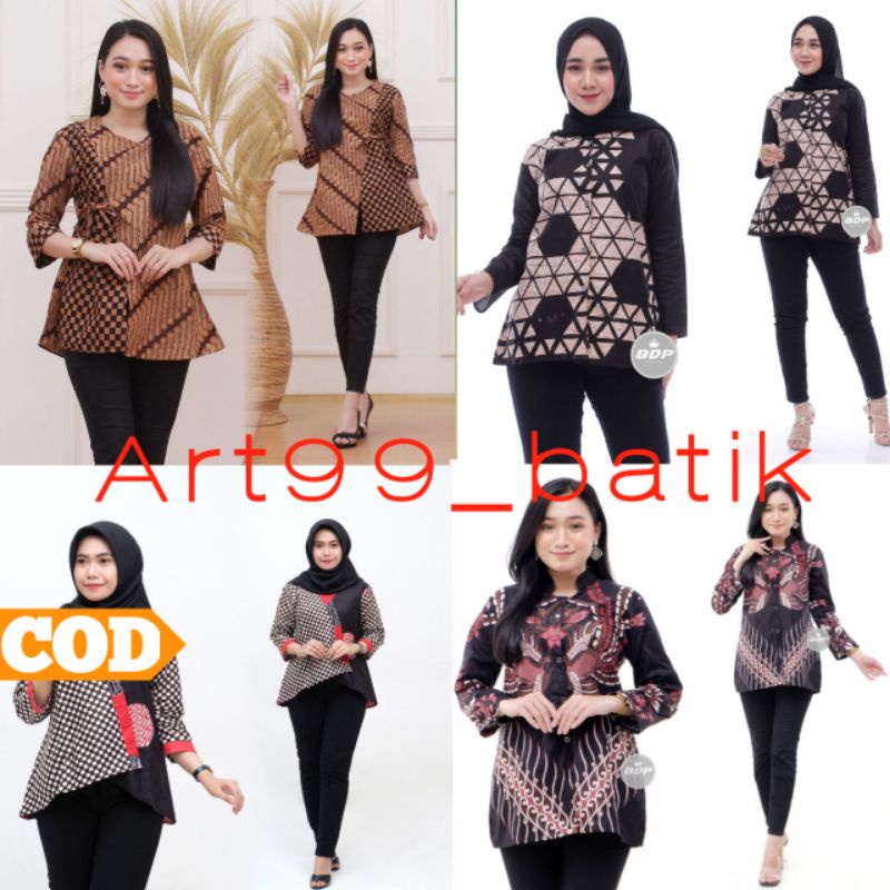 BLUS WANITA-BLUS BATIK WANITA ATASAN BATIK-BLUS MODERN-BLUS LENGAN PENDEK-BLUS LENGAN PANJANG