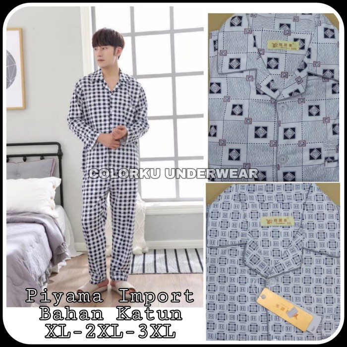 [Brand Man] Baju Tidur Pria Piyama Panjang Cowok Katun Dengan Kancing Berkualitas [4d0e4]