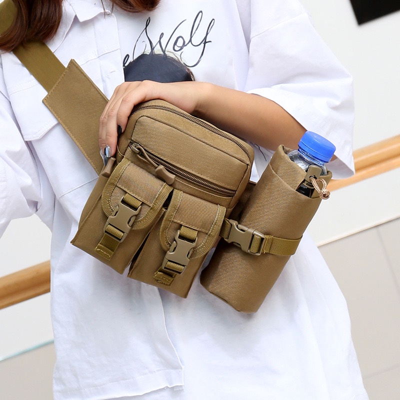 Tas Pinggang Pria Dengan Tempat Botol Minum / Tas Pinggang Pria Army / Tas Pinggang Tactical / Crossbody Bag