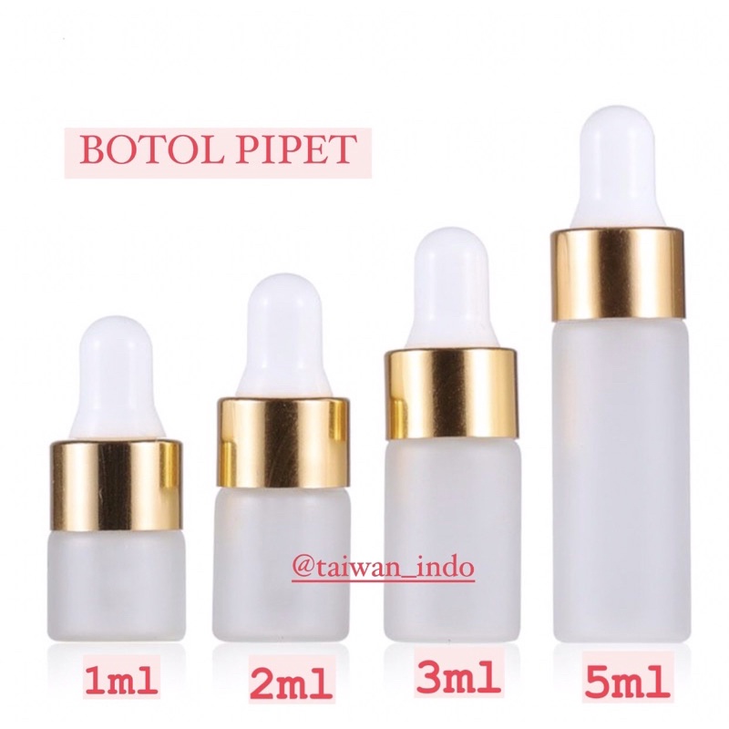 GROSIR BOTOL PIPET Kaca Frosted 1ml 2ml 3ml 5ml Tutup GOLD Bottle Import  Sample Contoh Essential Oil Cosmetic Kosmetik / Botol Kaca Serum