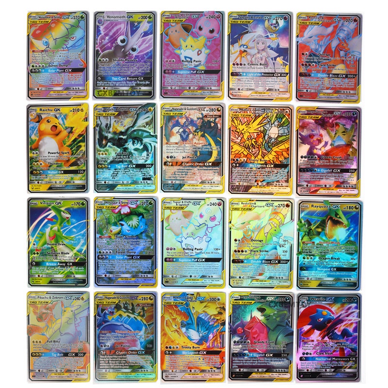 100pcs / Kotak Kartu Pikachu GX Bahasa Inggris Untuk Latihan Perang