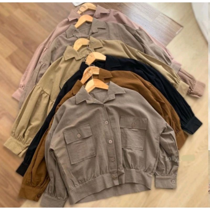 Busan Jaket Wanita Korean Style Oversize Saku Depan - Jaket Oversize Crop