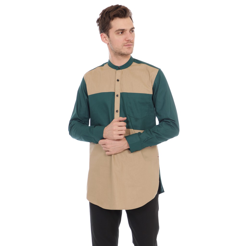  KURTA Pria  Pakistan Midlle Green Cream Shopee Indonesia