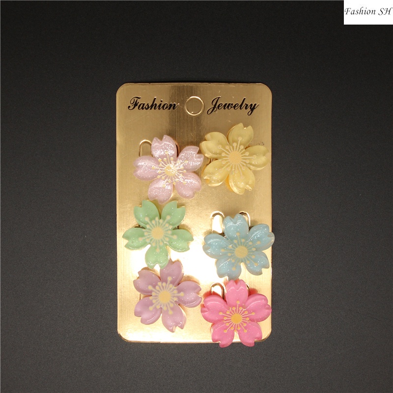 6pcs Bros Pin Bentuk Bunga Daisy Cherry Blossom Kombinasi Bahan Plastik M70068