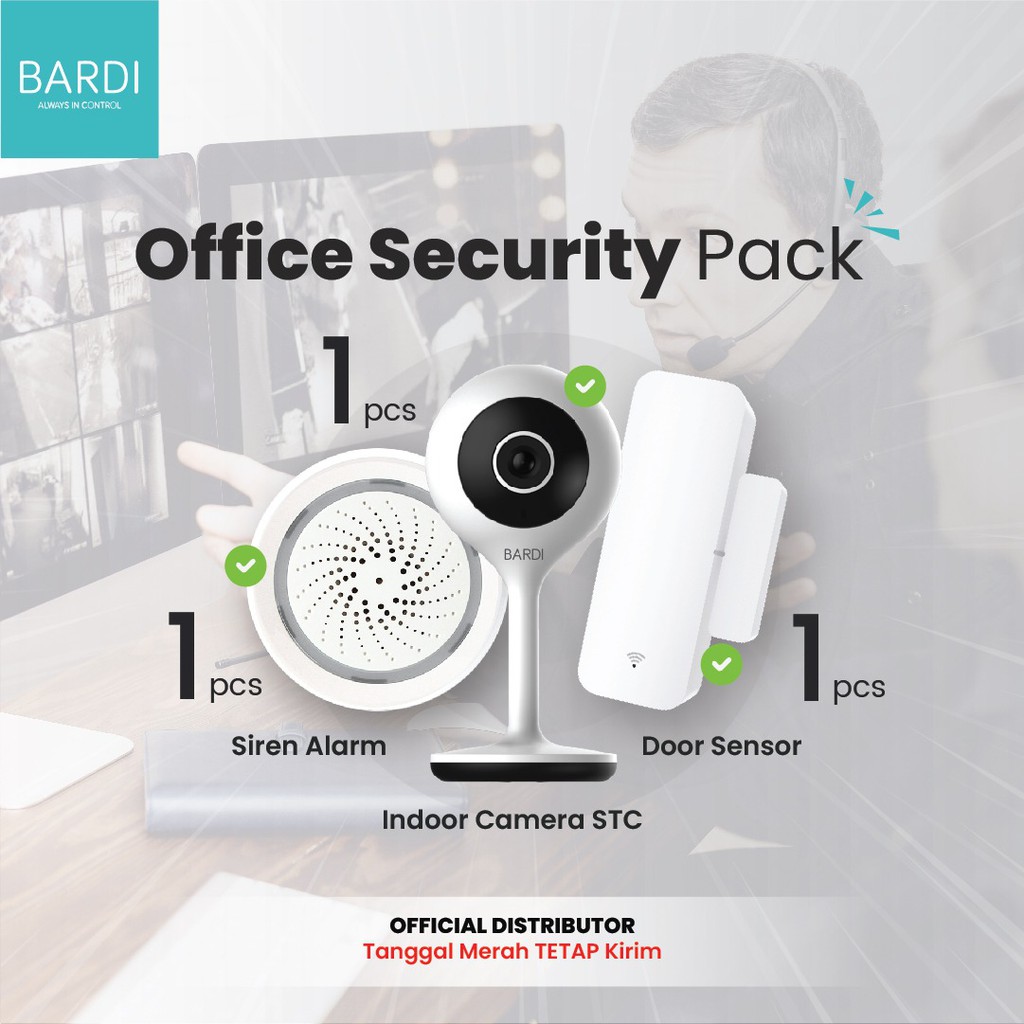 BARDI Smart Office Security Pack - Indoor STC Camera, Siren, Door Sensor Wifi