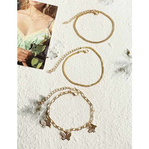 LRC Gelang Tangan Fashion Golden Alloy Butterfly Pendant Multilayer P64296