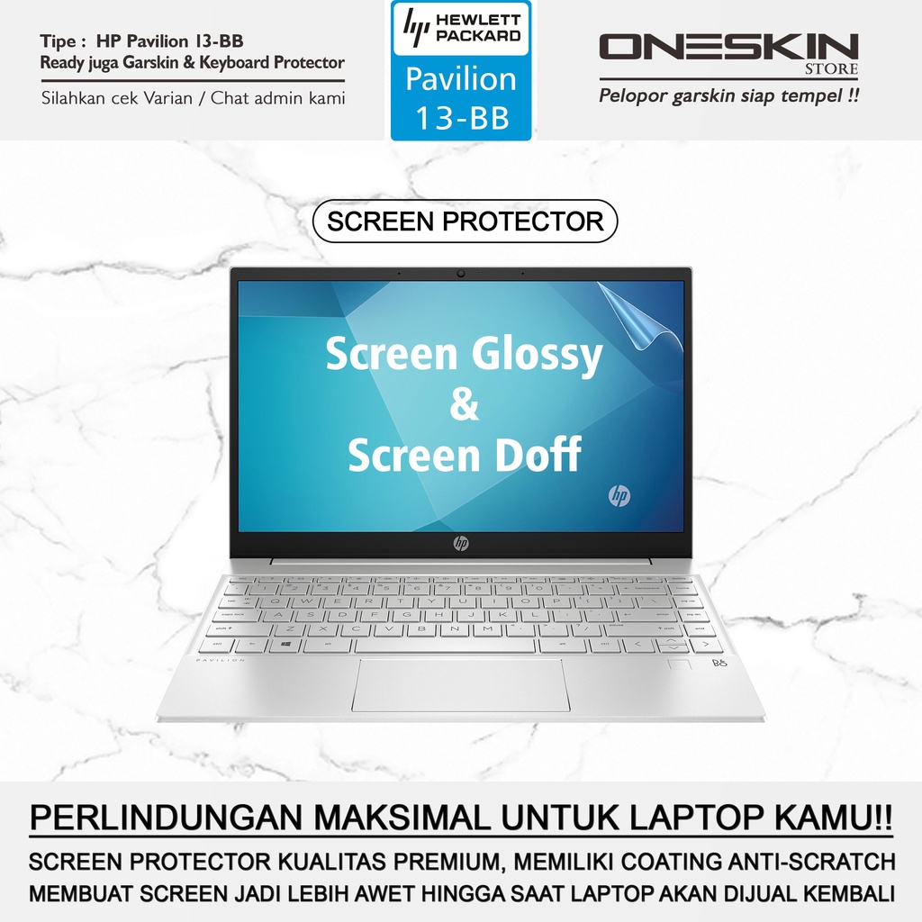 Garskin Sticker Laptop Pelindung Screen Keyboard Protector HP Pavilion 13-bb bb0062tu bb0063tu bb0513tu Glossy Doff Full Body Gambar Silikon Bening