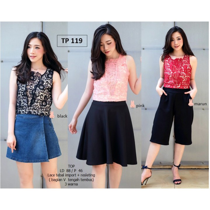 TP119 - BAJU ATASAN BLOUSE  TANKTOP LACE BRUKAT PREMIUM WANITA