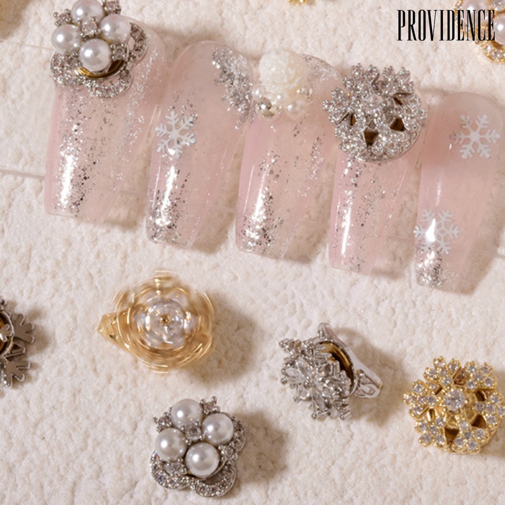 Providence Hiasan Kuku 3d Bentuk Snowflake Aksen Zircon + Mutiara Imitasi Untuk Aksesoris Nail Art