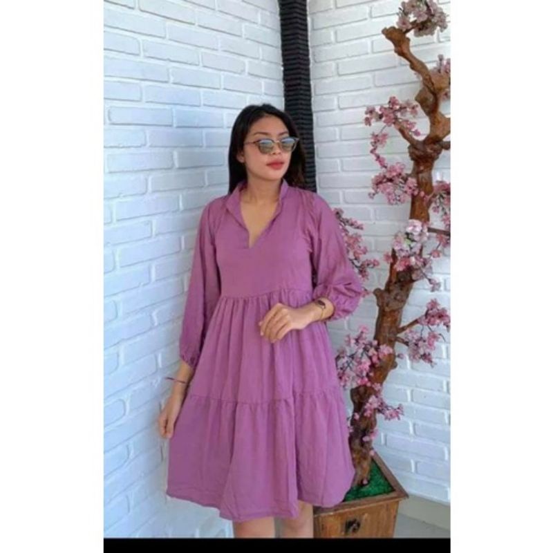 Dres wanita rampel kerah laura/ polosan rayon