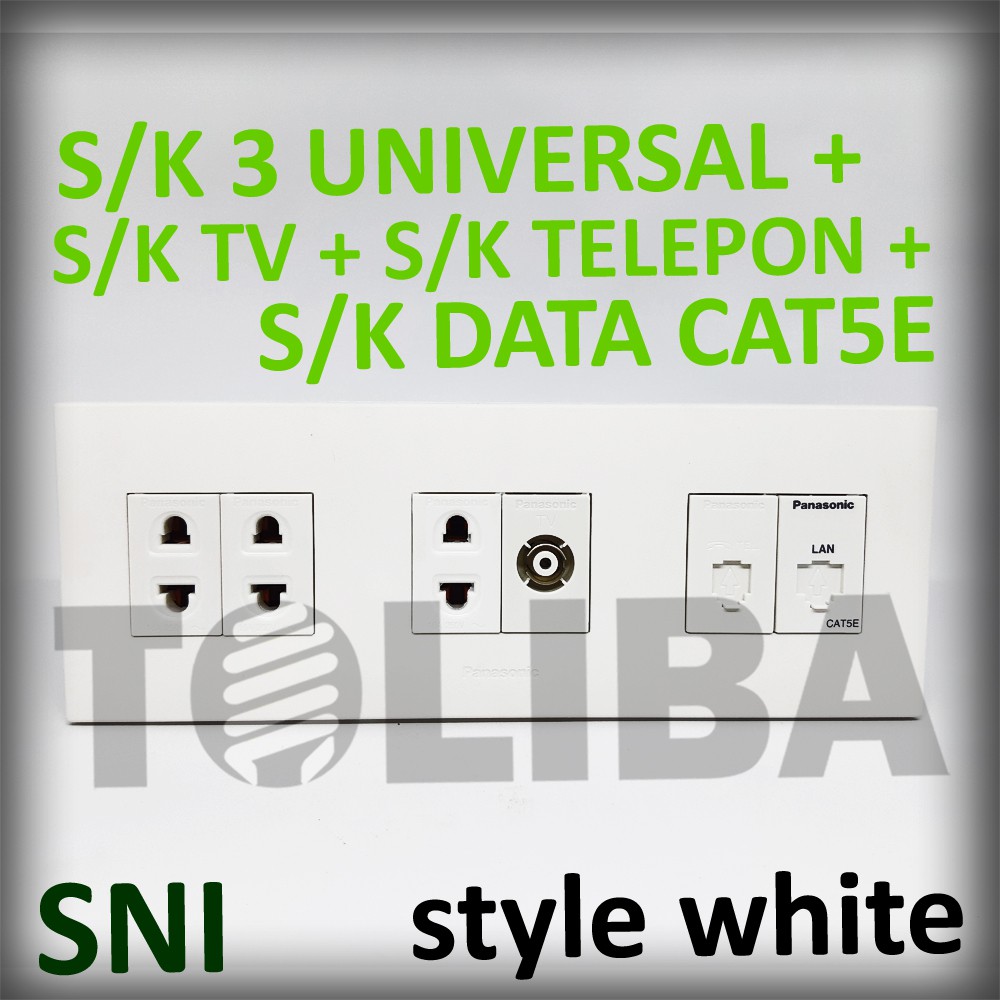 stopkontak tv + s/k data + stop kontak telepon + 3 s/k universal minimalis style white panasonic sni