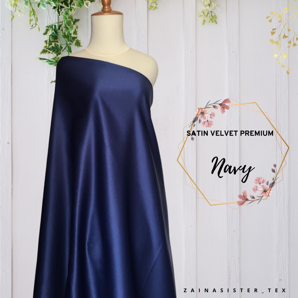 Bahan Kain Satin Velvet Premium Warna Navy Biru Dongker