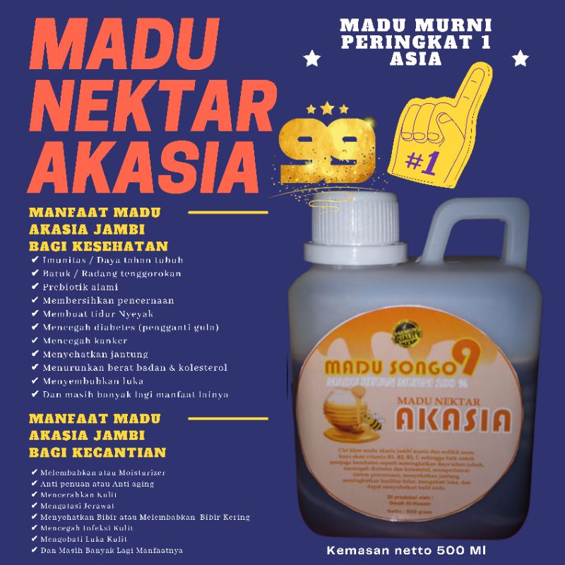 Madu Nektar Akasia Carva Premium Grade A 100% Hutan Murni Akasia Jambi netto 500 Gram