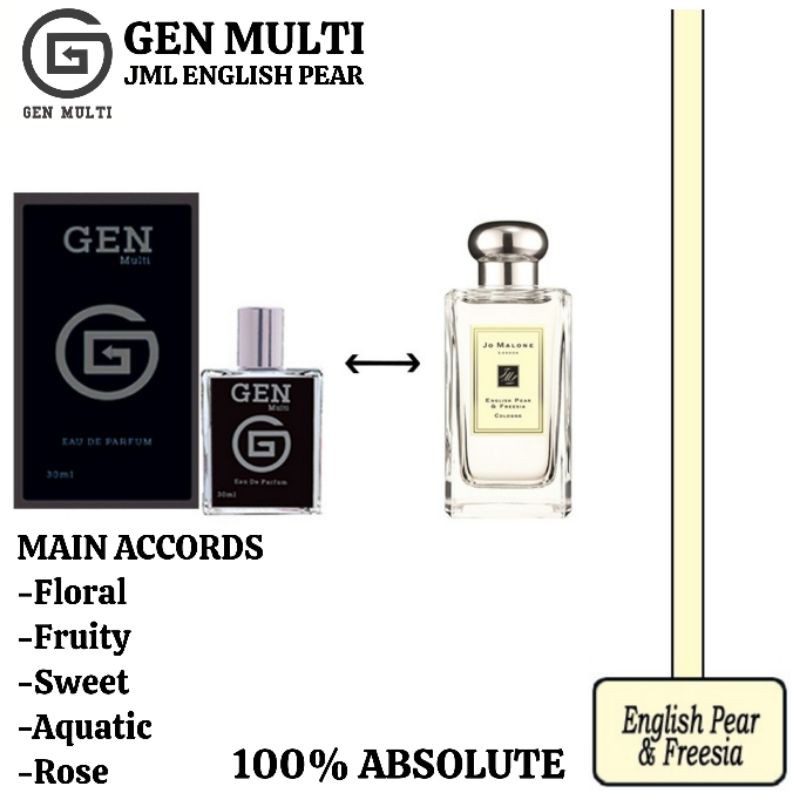 GEN - Parfum Gen Multi English Pear &amp; Freesia 30ml Platinum / Parfum English Pear Women 30ml Unisex