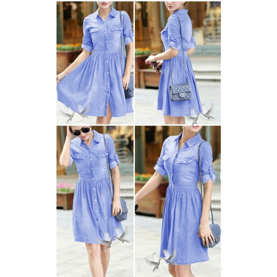 Dress korean style terbaru/ Dress nikita denim / Dress wanita bahan denim all size fit to L FH MINI DRESS