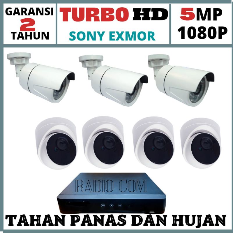 paket cctv 8 chanel  7 kamera 5mp 1080p ir sony turbo hd (4 indoor + 3 outdoor) lengkap siap pasang