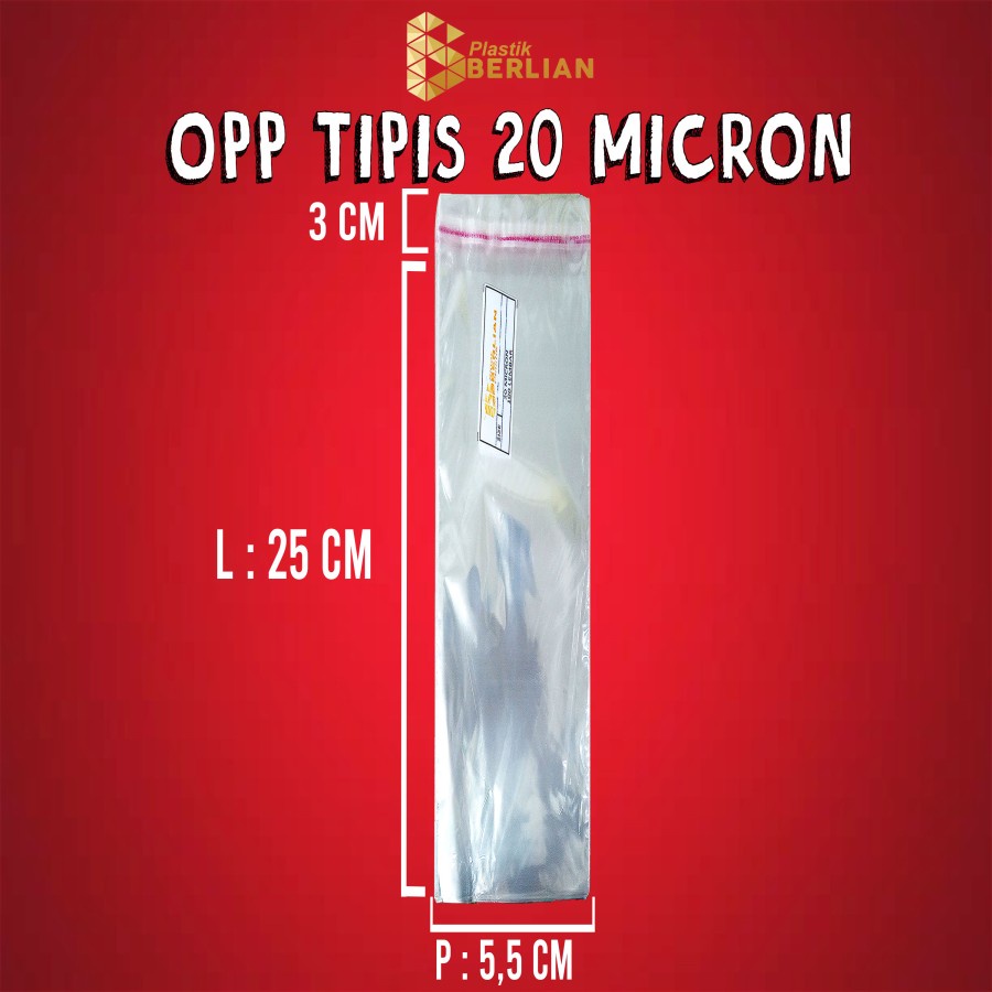 

5,5 x 25 cm Plastik OPP TIPIS (100 lbr) (lem/seal)