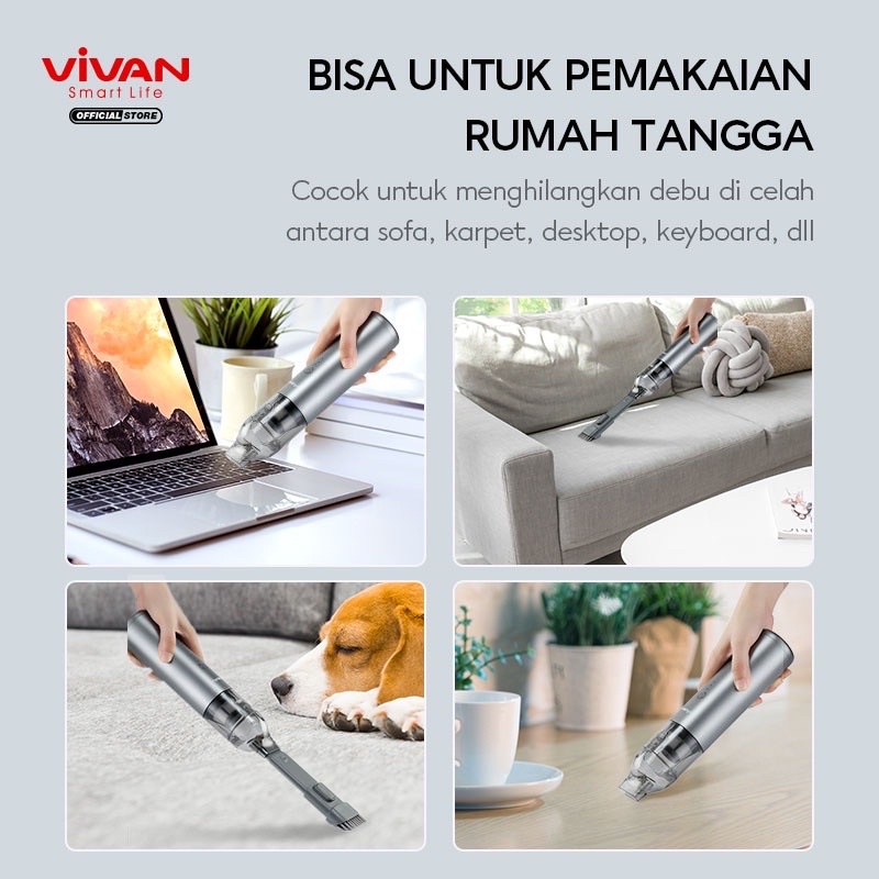 VIVAN Auto VX01 4000 mah Car Vacum Cleaner Penyedot Debu Mobil Cordless Portable bisa juga buat rumah tangga Gray Garansi Original Resmi1 Tahun