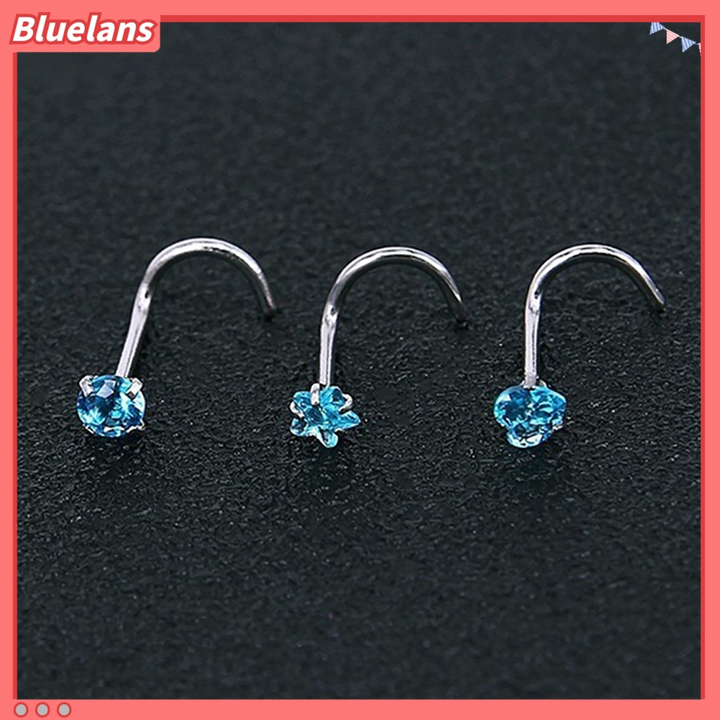 3pcs Cincin Hidung Bahan Stainless Steel Bentuk Bintang Hati Aksen Cubic Zircon Untuk Pesta