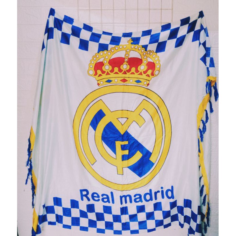 KAIN PANTAI MOTIF CLUB BOLA MADRID/KAIN BUAT PLAFON TRUCK/KAIN BALI/KAIN HIASAN DINDING KAMAR