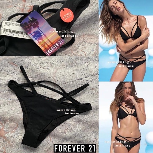 swimsuit 2 piece setelan renang black bikini forever 21branded hitam wanita