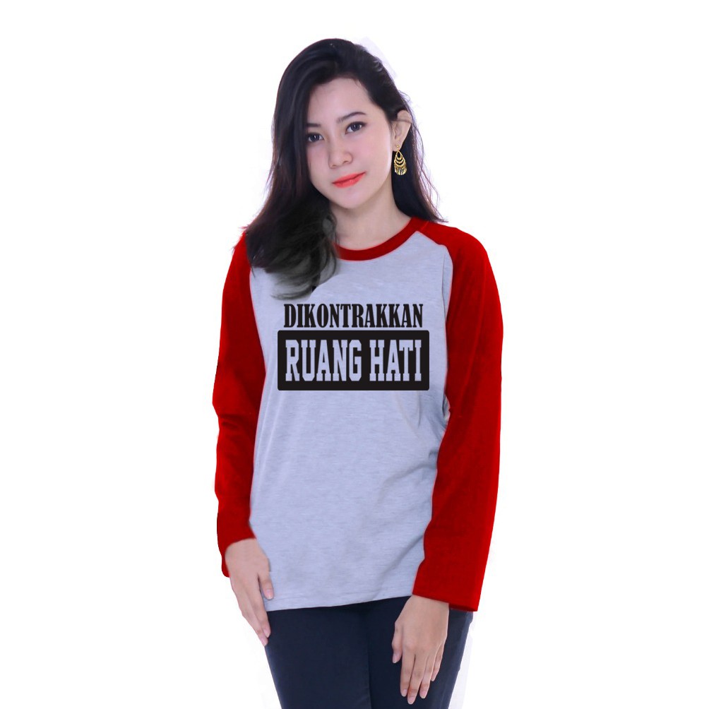 Kaos Raglan Gambar Kontrak Hati | Lengan Panjang | Atasan Wanita | Ukuran M - L - XL -XXL