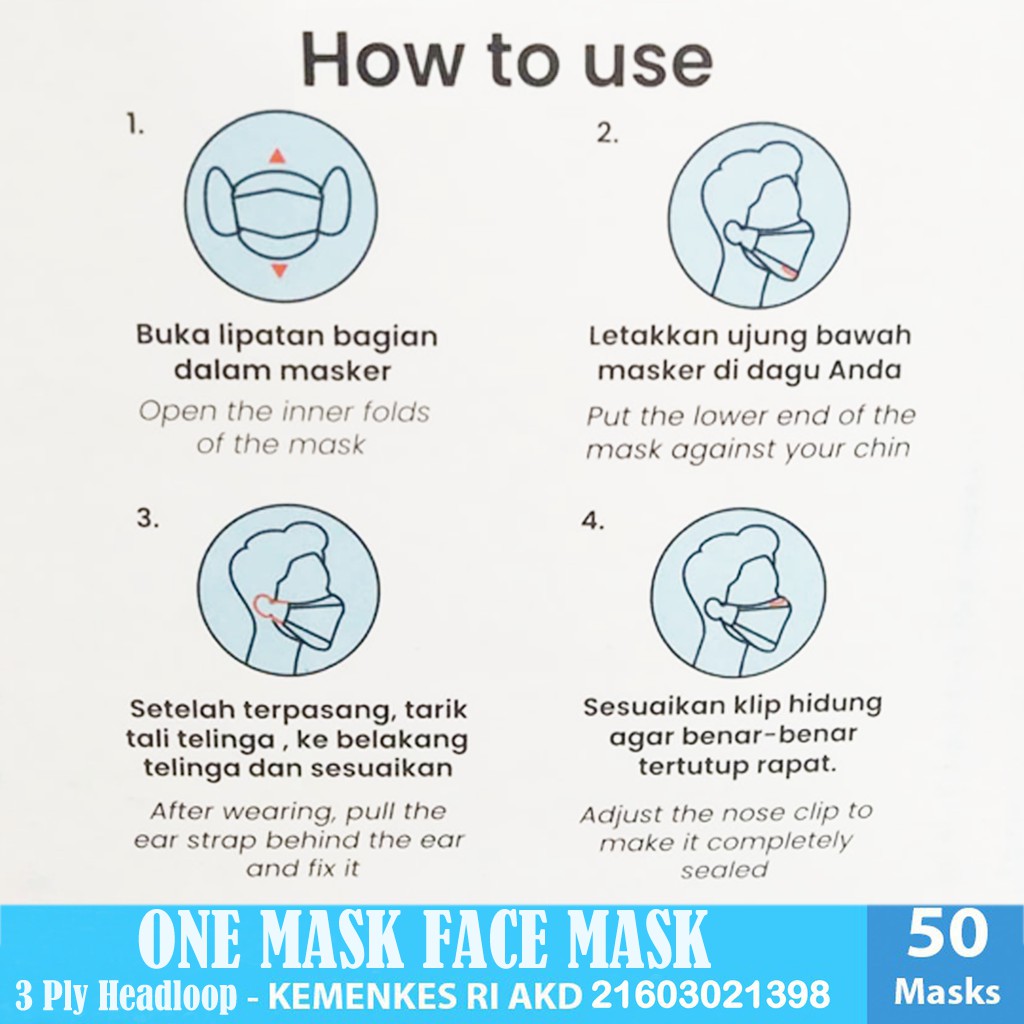 Masker Earloop Mask Face Merk ONE MASK Mask 3 Ply Surgical Mask isi 50 Pcs APD Safety