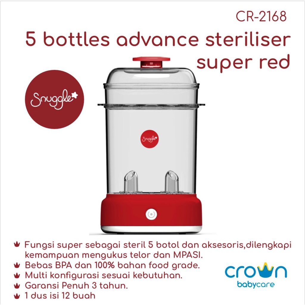 SNUGGLE BY CROWN CR2168 5 BOTTLES ADVANCE STERILISER PEMANAS SUSU ANAK BAYI STERILIZER BOTOL PENGHANGAT MAKANAN