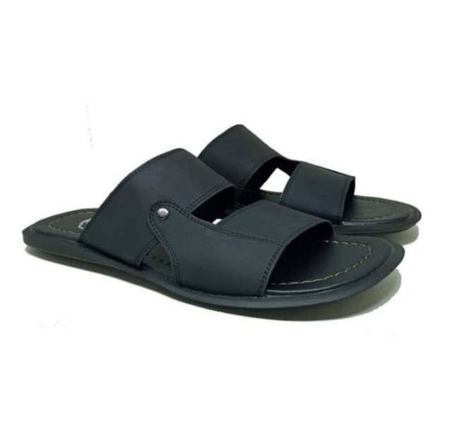 Sandal besar cowok ukuran 44-47 sendal pria slop kulit hitam sandal besar big size jumbo