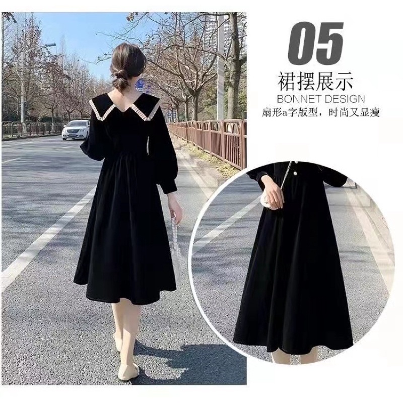 H7 D21/21 Korean velvet midi dress long sleeve import / gaun panjang beludru lengan panjang leher collar kancing / vintage dress