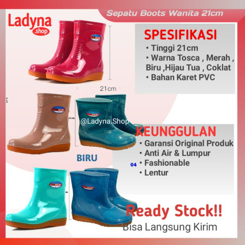 Sepatu Boot Wanita Cewek 21cm Karet Fashionable Anti Air