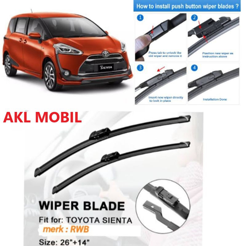 [RWB] 1 Set Wiper Depan Sienta 26"+14" Model Soft Blade Merk RWB