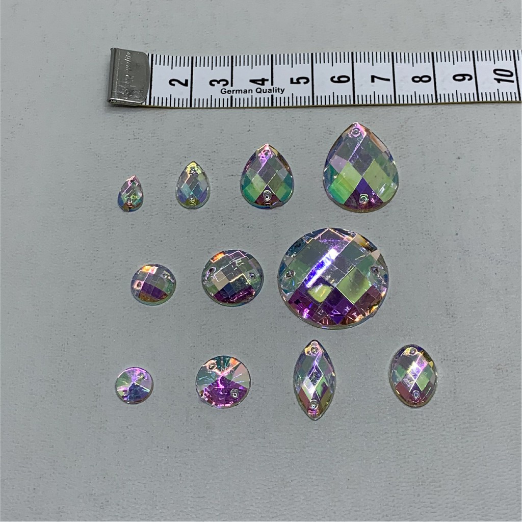 Payet Kristal Jahit Diamond, Bulat, Teardrop, Oval, Rivoli, Sampan Ukuran besar dan kecil