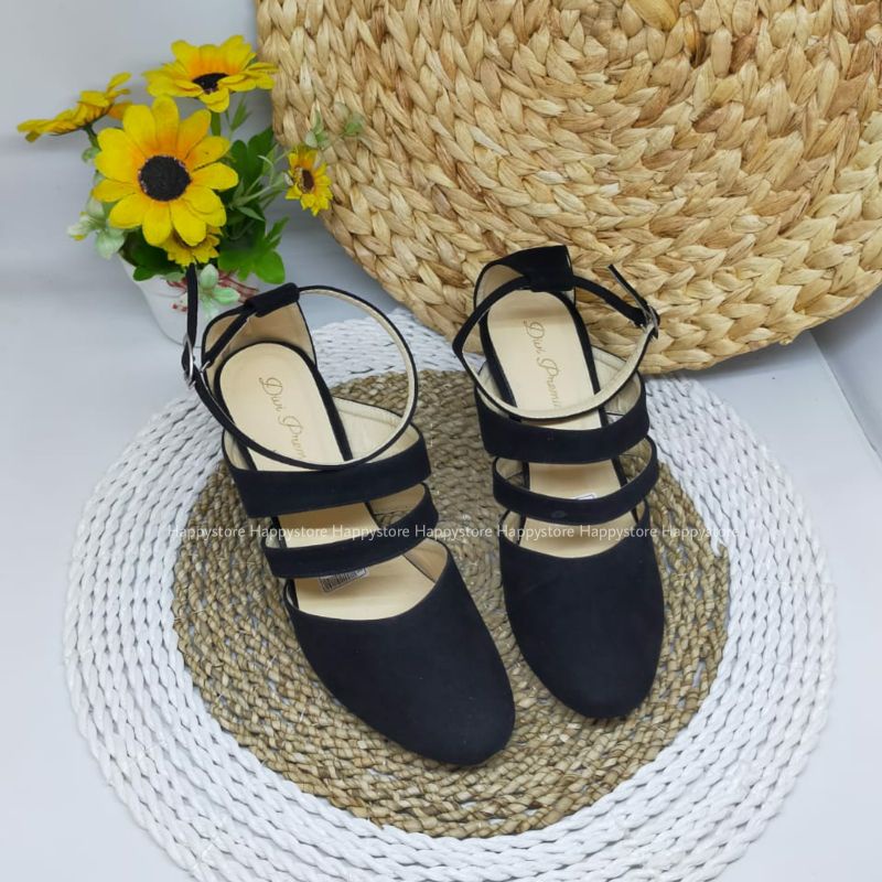 Heels wanita casual - Sandal wanita tali - Heels wanita kerja kantor warna hitam PD302