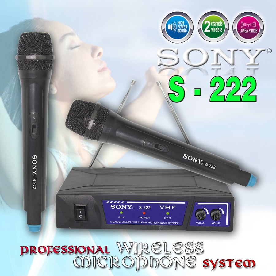 Microphone Wireless SONY S-222  Microphone Double Wireless UHF suara mantap