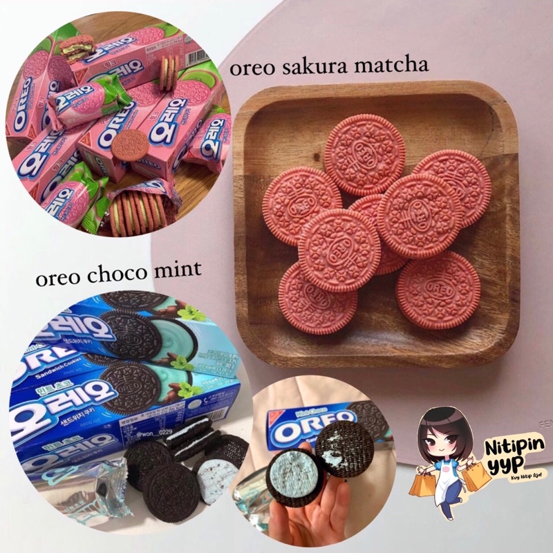 [LIMITED SPRING] Korean OREO Sandwich Cookies PINK GREENTEA SAKURA MATCHA / CHOCO MINT — Oreo Korea Best Seller!