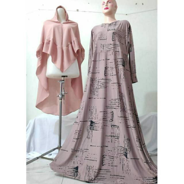 Gamis Set Khimaf Non rempel - Motif Garis