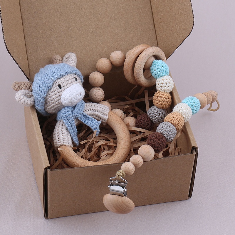 Mary Mainan Rattle Teether Bentuk Gelang Bahan Kayu Untuk Bayi