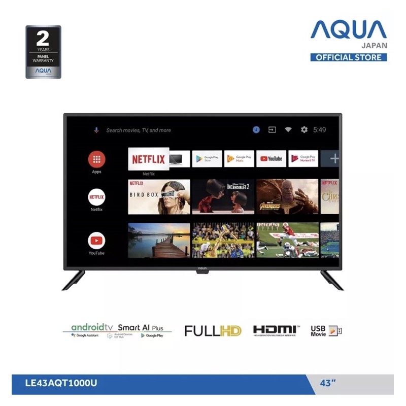 Aqua Smart Android TV 43 AQT 1000U 43AQT1000 43AQT1000U Full HD Digital PROMO MURAH