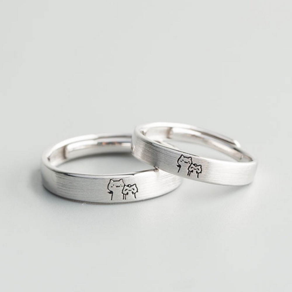 2pc Pasangan Sederhana Dua Pola Kucing Jari Terbuka Telunjuk Cincin set Hadiah Hari Valentine Perhiasan