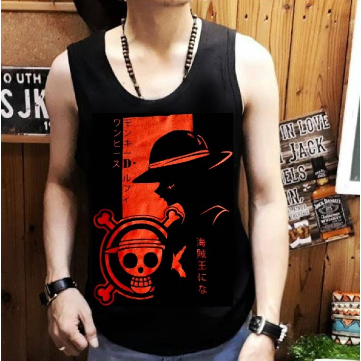 Shalch Trendy - Singlet Pria Tanpa Lengan Gambar Luffy Red Topi / Pakaian Pria