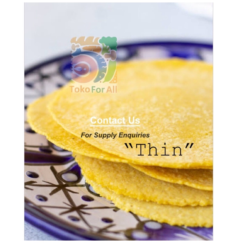 

Yellow Corn Tortilla Thin (Kulit Nachos), Vegan, GF, 950gr, 15cm /6in